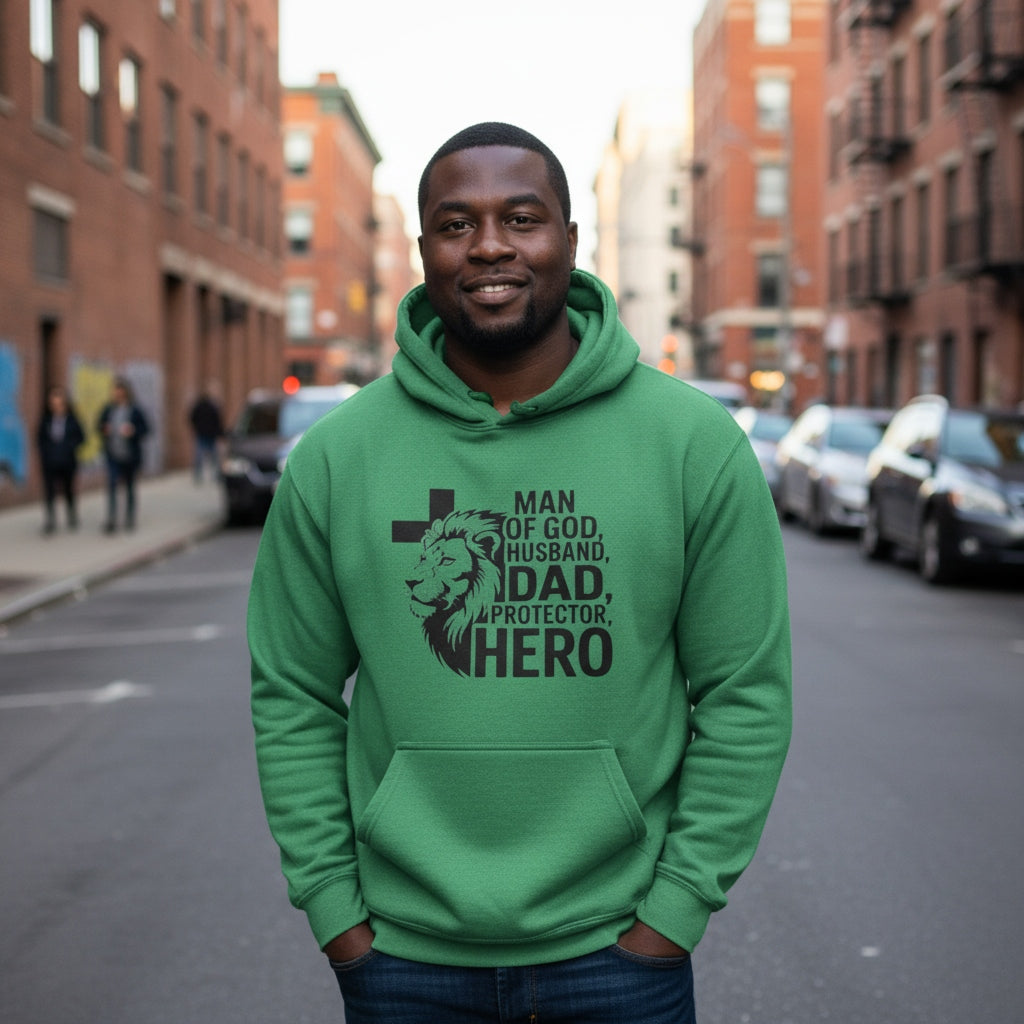 Hoodie Man Of God, Husband, Dad, Protector, Hero-Forest Green-3XL