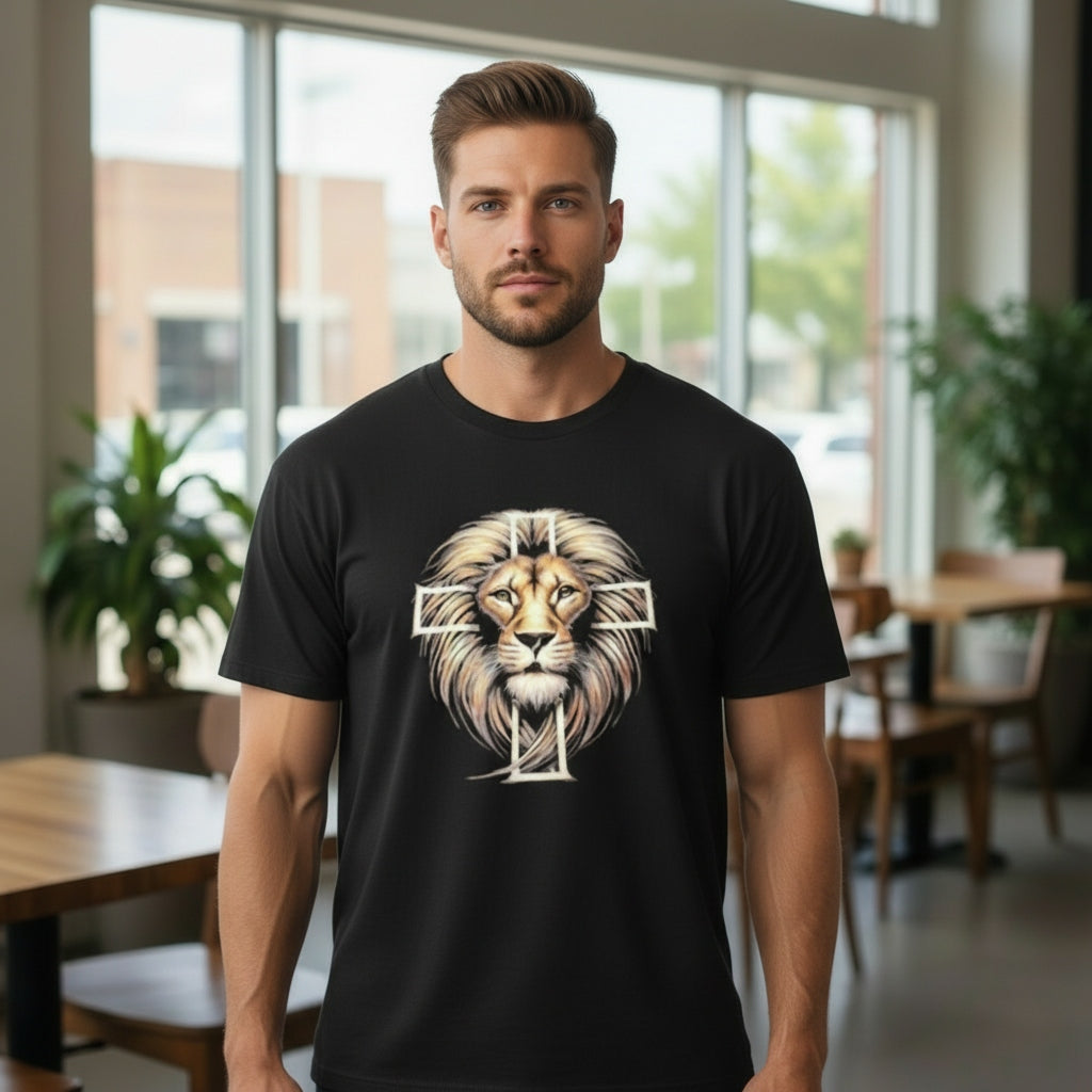 Lion And Cross-Black-2XL