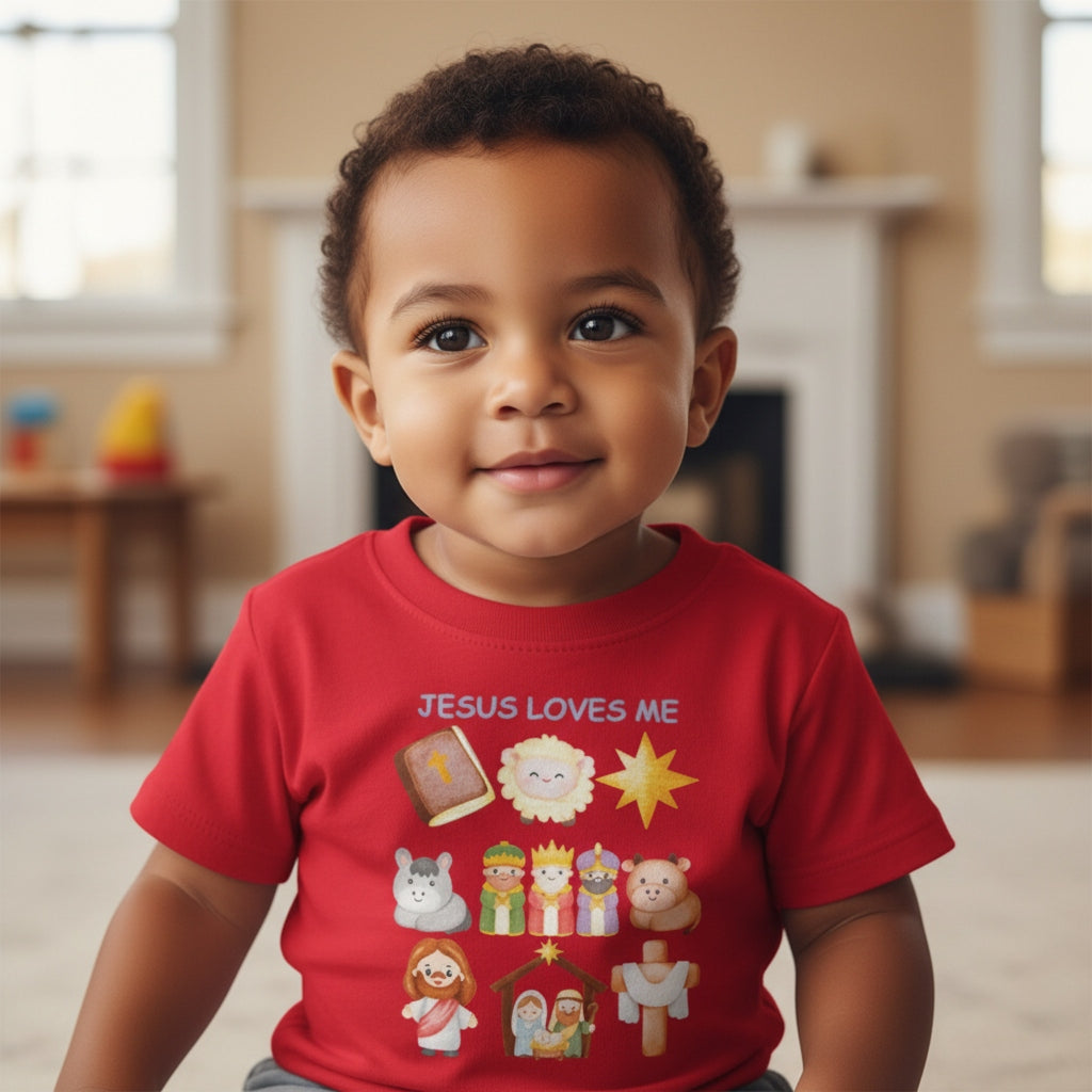Jesus Loves Me Bible Lamb Star-Red-2T