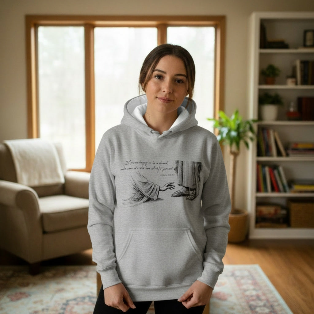 If You Are Hanging On By A Thread- White-Hoodie-YXL